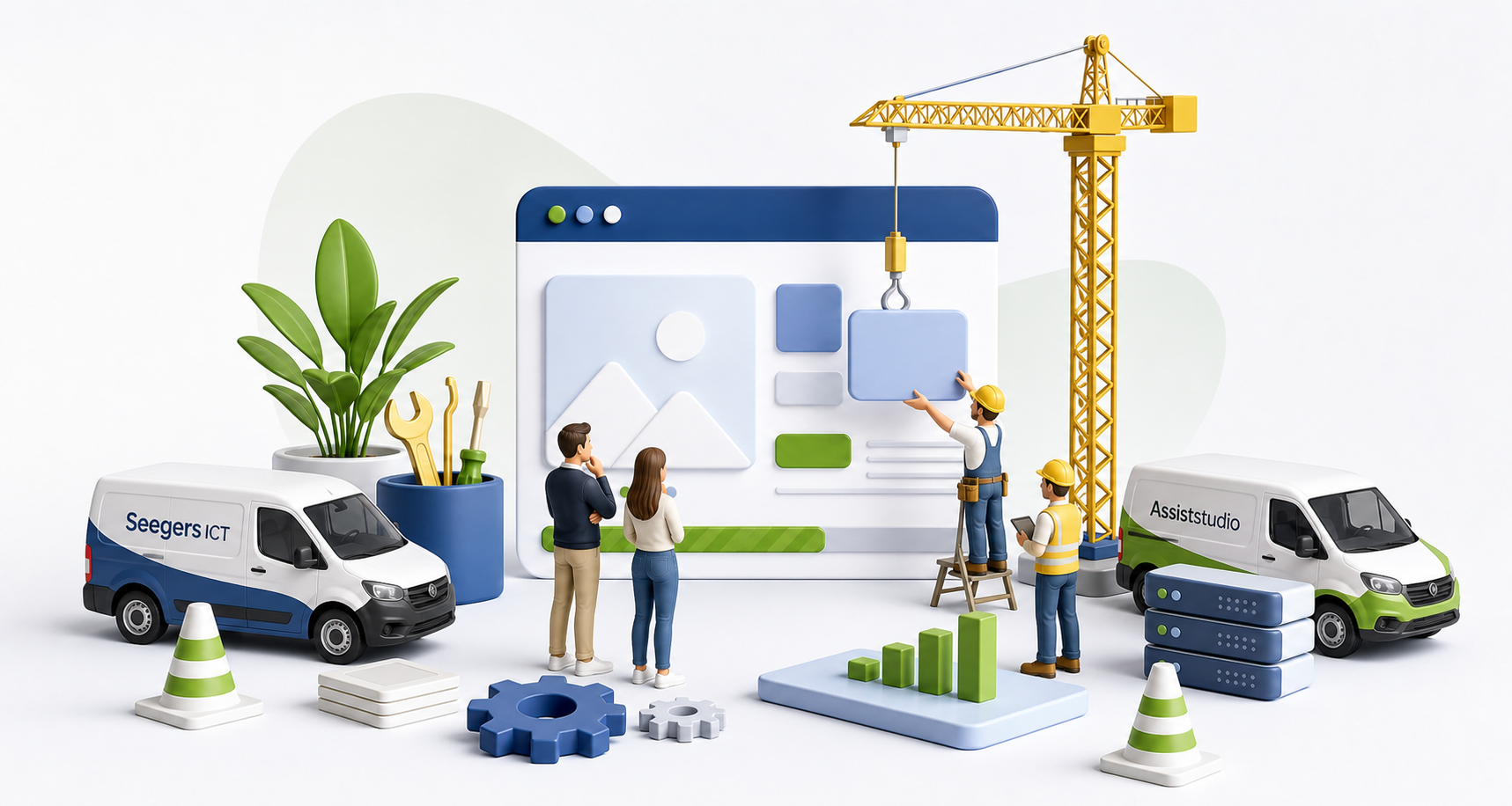 Grafische weergave van een website in aanbouw